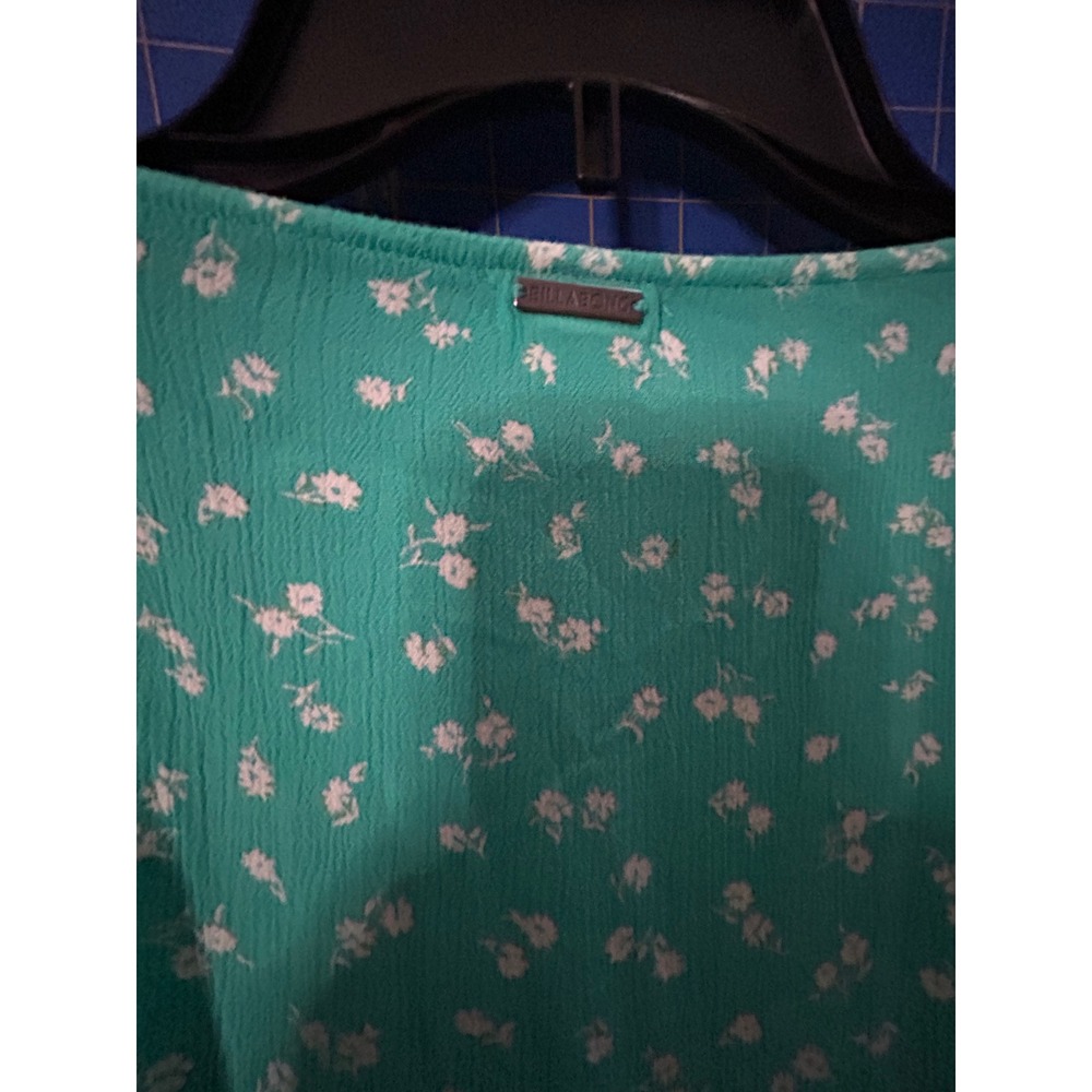 Boho BillabongFloral Wrap Mini Dress Teal Green Ruffle Sleeve Summer V-Neck sm - Picture 4 of 4
